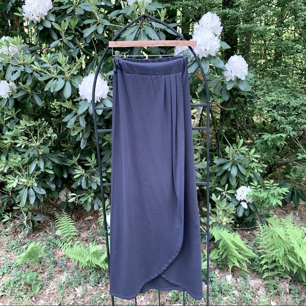 WALL London-- Tube Crossover Tulip Hem Wrap Maxi Dress in Pewter Blue